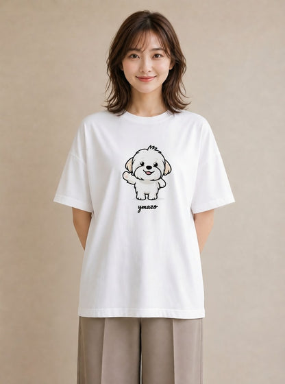 プリントTシャツ レディース ビションフリーゼ 犬 いぬ イラスト ヴィンテージ風 おしゃれギフト 社会人 白T YMAZO