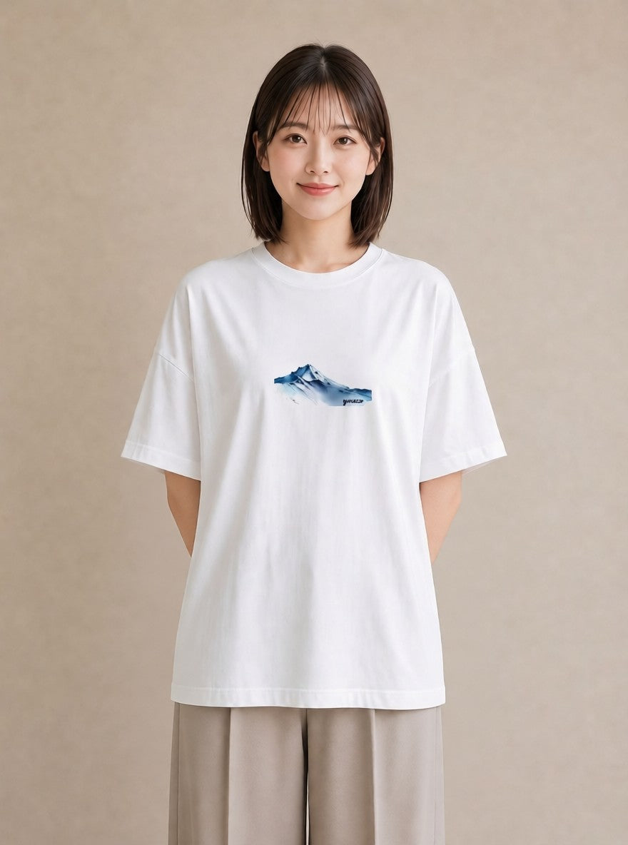 デザインTシャツ レディース 山 星空 宇宙 イラスト こなれ感 送別ギフト 通勤 白T YMAZO