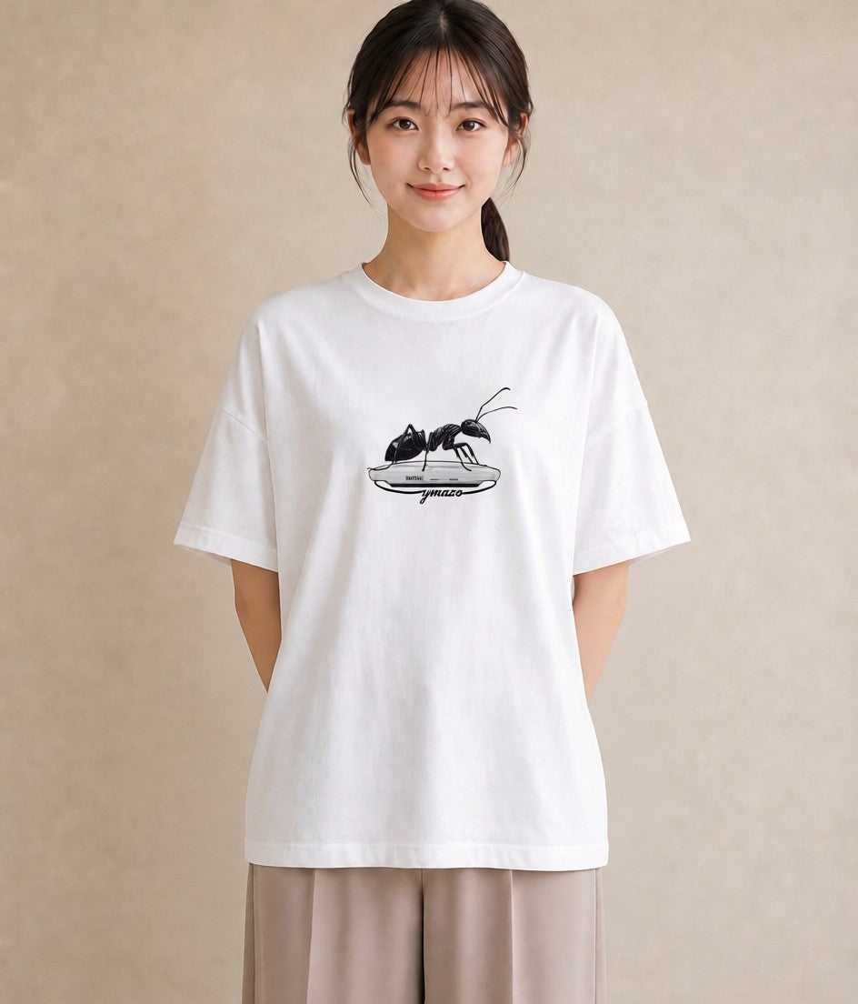 デザインTシャツ レディース アリ 昆虫 虫 イラスト ヴィンテージ風 お揃い 親子 白T YMAZO