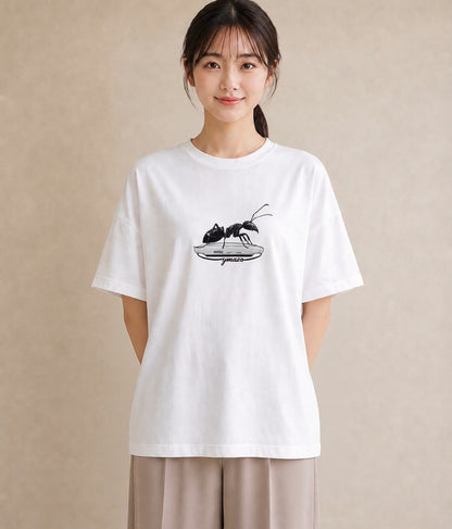 デザインTシャツ レディース アリ 昆虫 虫 イラスト ヴィンテージ風 お揃い 親子 白T YMAZO