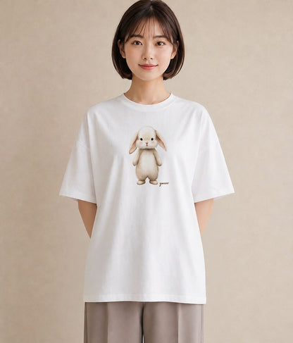 デザインTシャツ レディース ウサギ系野生 動物 アニマル イラスト ボタニカル ママ カフェ服 白T YMAZO