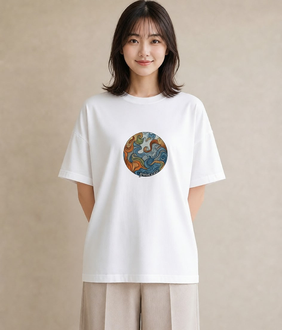 プリントTシャツ レディース 土星 星空 宇宙 イラスト 上品 ギフト 母の日 白T YMAZO