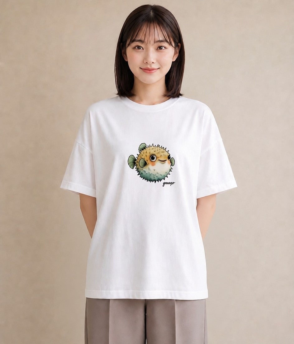 半袖Tシャツ レディース メダカ ペット 動物 イラスト 韓国風 母の日 ビーチ 白T YMAZO