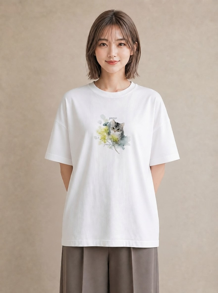 半袖Tシャツ レディース 愛猫 猫 ねこ イラスト モード 春コーデ 姉妹 白T YMAZO