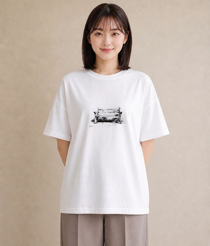 グラフィックTシャツ レディース 雨上がりのベンチ ベンチ ナチュラル アンティーク イラスト 北欧風 母娘コーデ 自分用 白T YMAZO