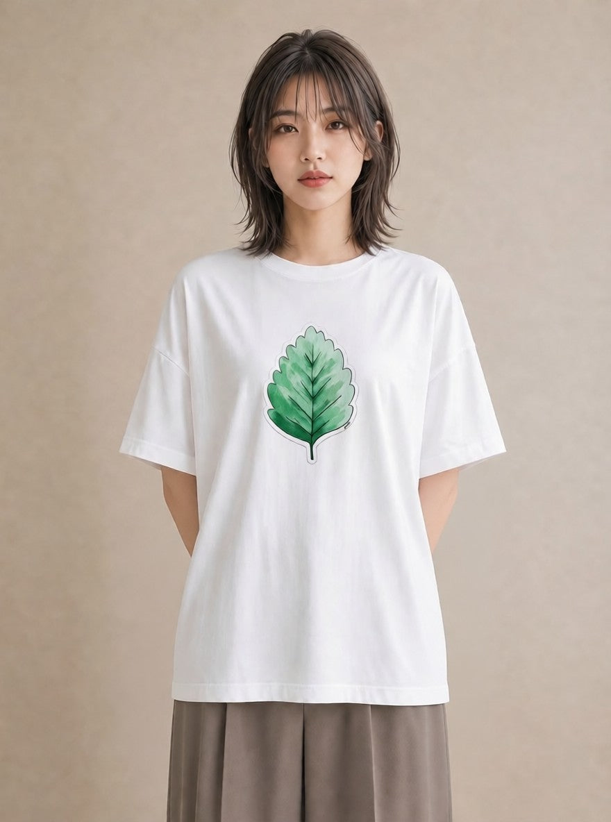 グラフィックTシャツ レディース 落ち葉 植物 ボタニカル イラスト シック 20代 カジュアルコーデ 白T YMAZO