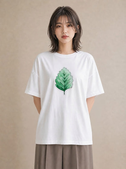 グラフィックTシャツ レディース 落ち葉 植物 ボタニカル イラスト シック 20代 カジュアルコーデ 白T YMAZO