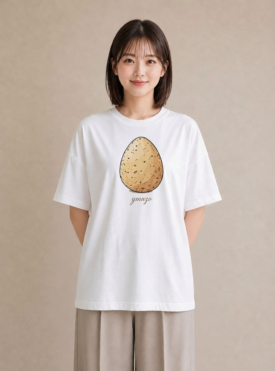 プリントTシャツ レディース たまご 食べ物 フード イラスト お洒落 休日 ペアコーデ 白T YMAZO