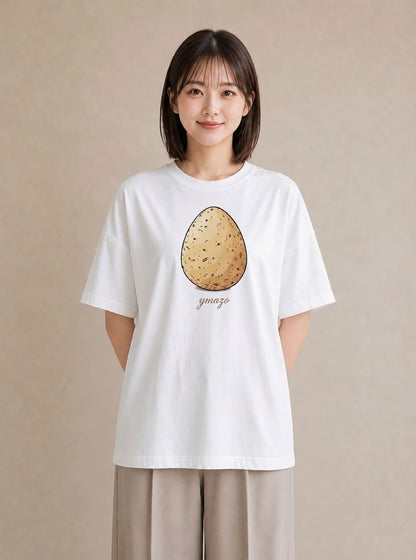 プリントTシャツ レディース たまご 食べ物 フード イラスト お洒落 休日 ペアコーデ 白T YMAZO
