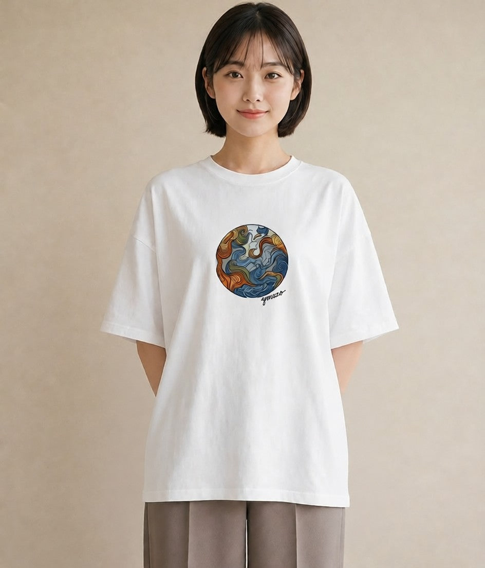 グラフィックTシャツ レディース 海 星空 宇宙 イラスト 淡色 お揃い 親子 白T YMAZO