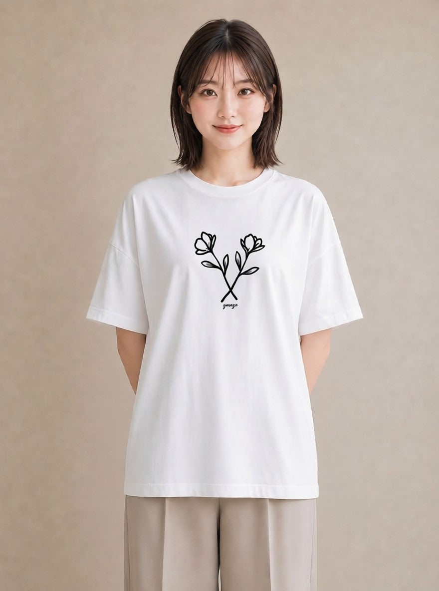 デザインTシャツ レディース 小花 花 フラワー イラスト 綿100 デート 白T YMAZO