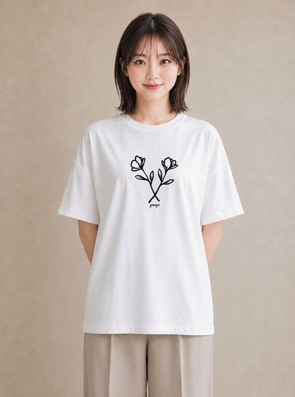 デザインTシャツ レディース 小花 花 フラワー イラスト 綿100 デート 白T YMAZO