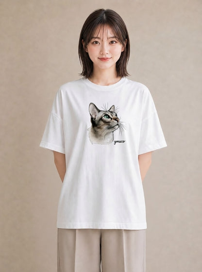 Tシャツ レディース 猫好き 猫 ねこ イラスト ゆるコーデ ルームウェア ギフト 白T YMAZO