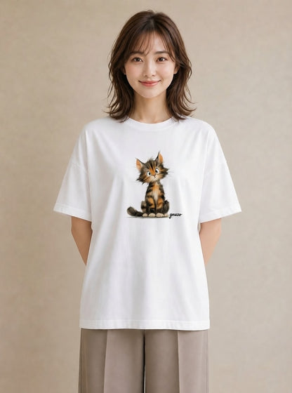 グラフィックTシャツ レディース ベンガル 猫 ねこ イラスト 淡色 女子会 お揃い 白T YMAZO