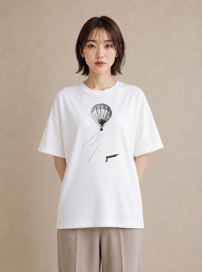 Tシャツ レディース 紙風船 和紙 ナチュラル アンティーク イラスト モード ホワイトデー 春服 白T YMAZO