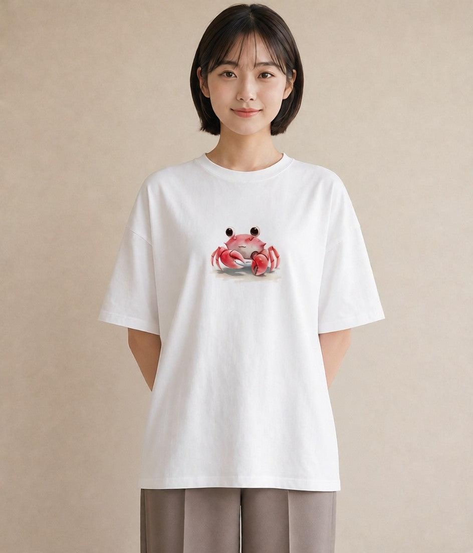 グラフィックTシャツ レディース ヤドカリ 海の生き物 海 イラスト ミニマル 自分用 ルームウェア 白T YMAZO