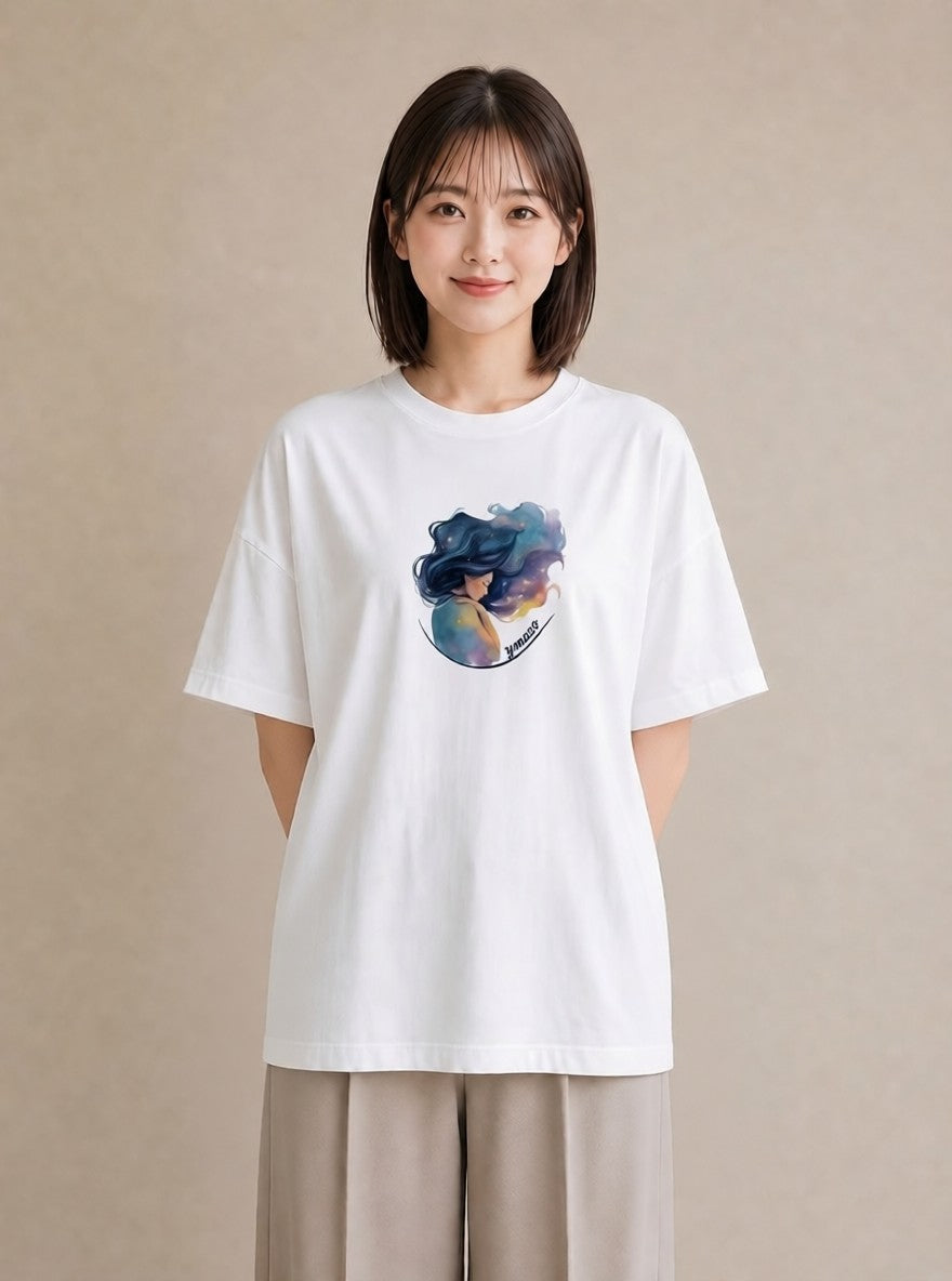半袖Tシャツ レディース 獅子座 星空 宇宙 イラスト 抜け感 ギフト 母の日 白T YMAZO