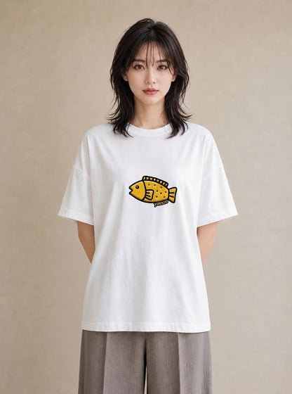 プリントTシャツ レディース たい焼き 食べ物 フード イラスト ゆるかわ ビーチ デイリーウェア 白T YMAZO