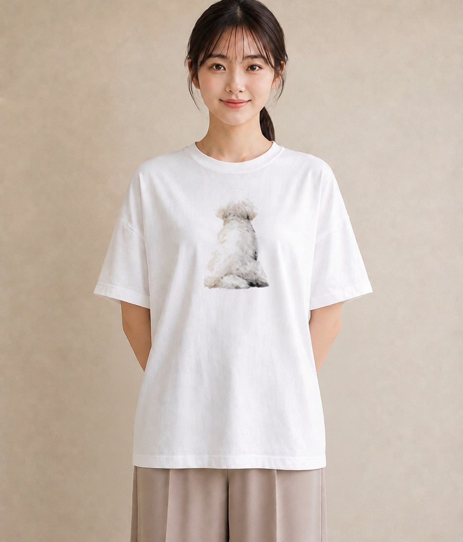 デザインTシャツ レディース ビションフリーゼ 犬 いぬ イラスト カジュアル レイヤード 友達ギフト 白T YMAZO