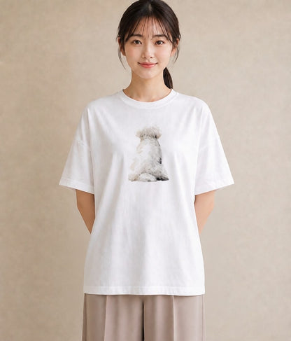 デザインTシャツ レディース ビションフリーゼ 犬 いぬ イラスト カジュアル レイヤード 友達ギフト 白T YMAZO