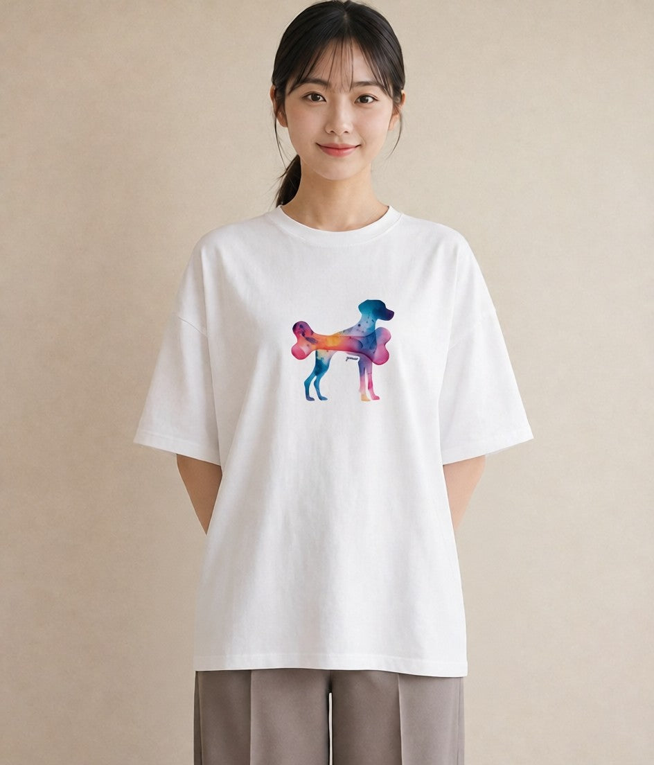 半袖Tシャツ レディース 犬 いぬ イラスト カフェコーデ 敬老の日 ホワイトデー 白T YMAZO