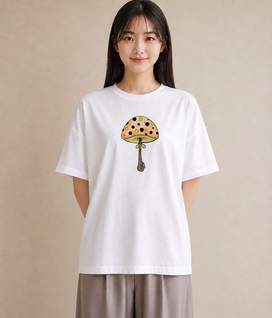 グラフィックTシャツ レディース きのこ 植物 ボタニカル イラスト 旅行コーデ 買い物 夏コーデ 白T YMAZO