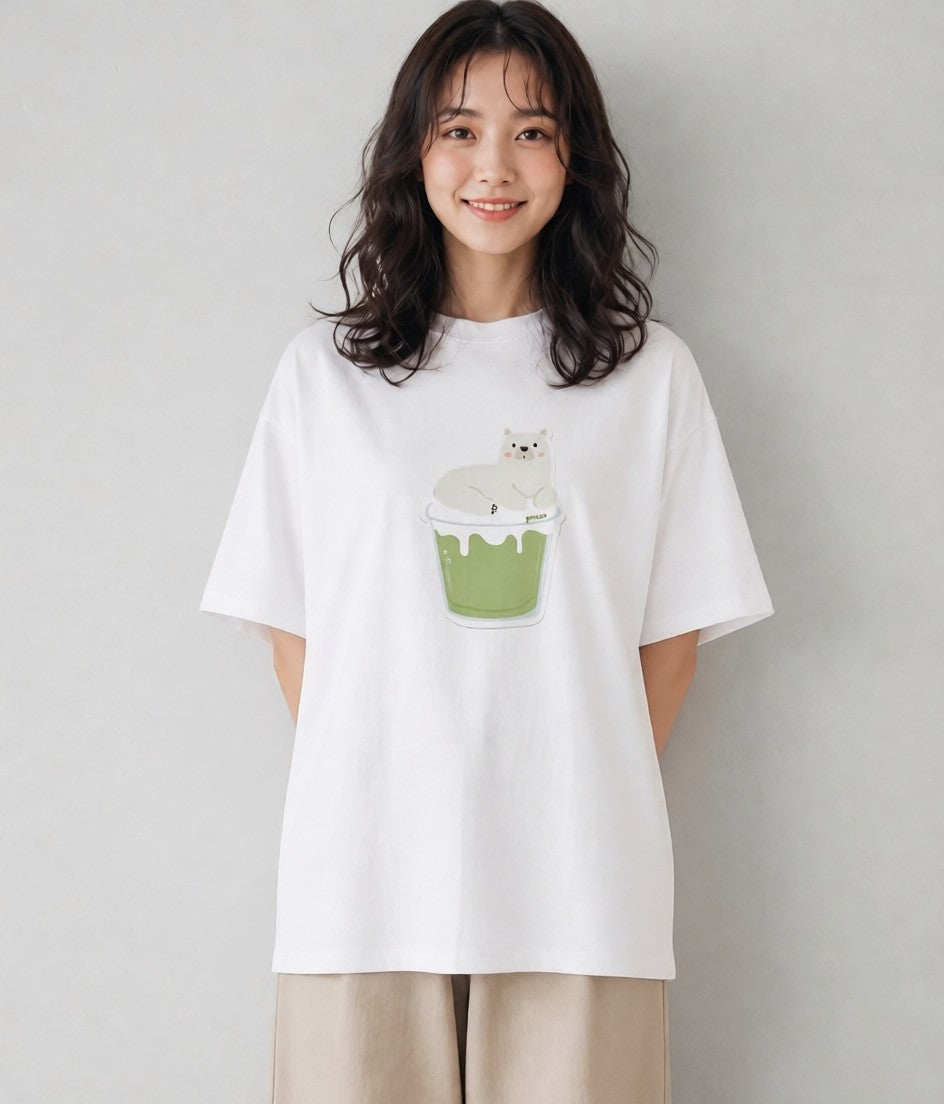 半袖Tシャツ レディース あんみつ 食べ物 フード イラスト 水彩風 休日 ペアコーデ 白T YMAZO