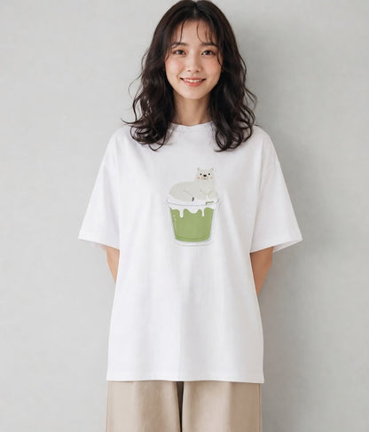 半袖Tシャツ レディース あんみつ 食べ物 フード イラスト 水彩風 休日 ペアコーデ 白T YMAZO