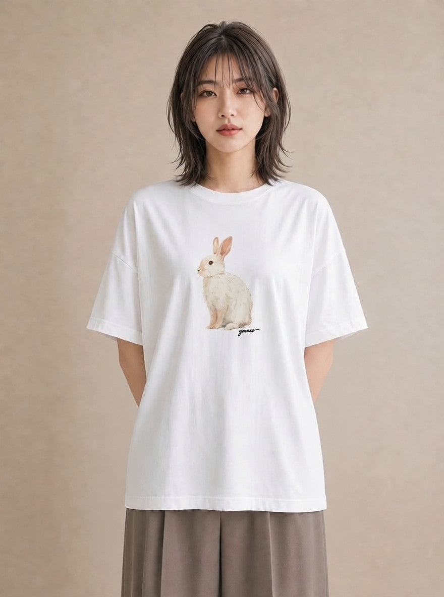 デザインTシャツ レディース ライオンラビット ペット 動物 イラスト 女子会 お揃い 白T YMAZO