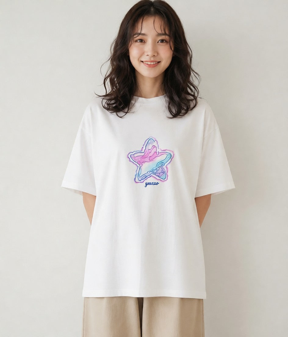 グラフィックTシャツ レディース 星 星空 宇宙 イラスト フェミニン 買い物 夏コーデ 白T YMAZO