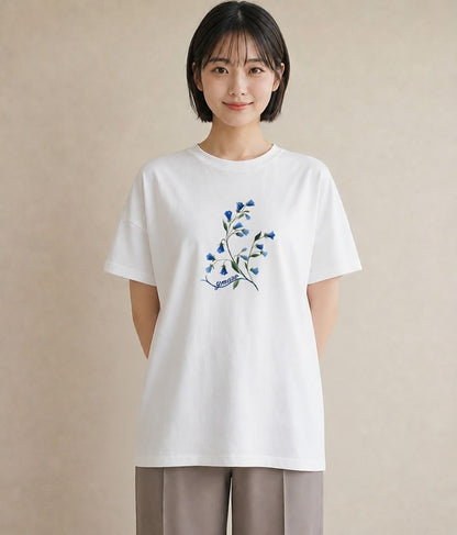 半袖Tシャツ レディース すずらん 花 花柄 イラスト シック ラフ レイヤード 白T