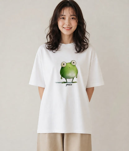 プリントTシャツ レディース カエル ペット 動物 イラスト きれいめカジュアル お揃い 親子 白T YMAZO