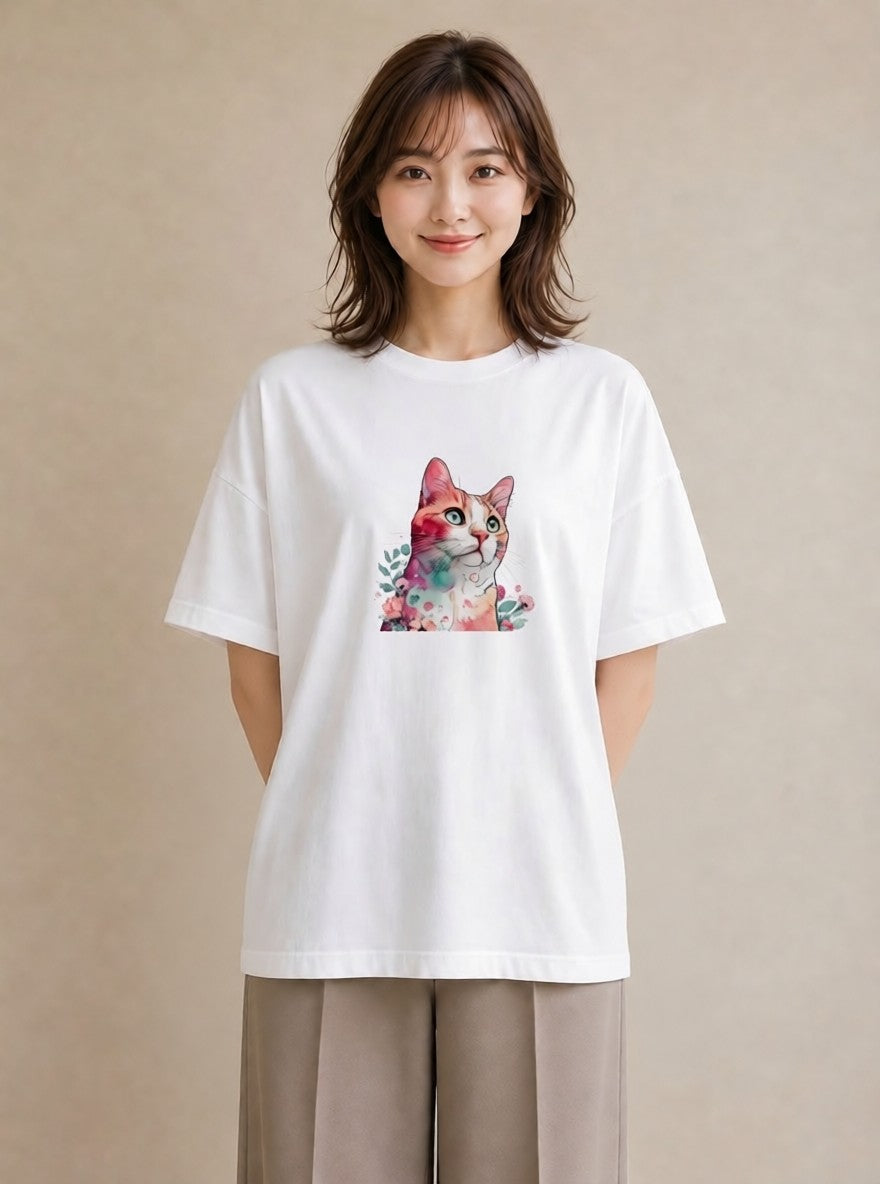 プリントTシャツ レディース スフィンクス 猫 ねこ イラスト ラフ 週末コーデ 敬老の日 白T YMAZO