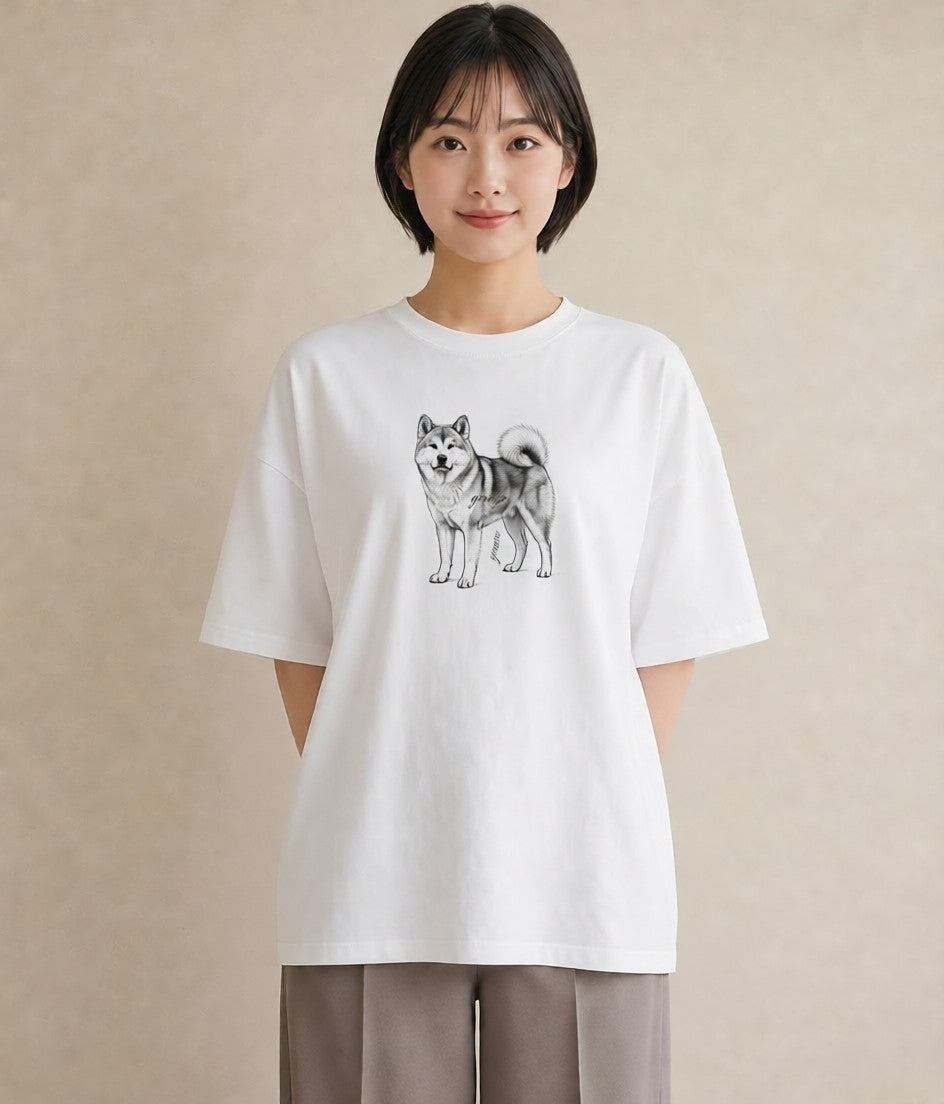 プリントTシャツ レディース 秋田犬 犬 いぬ イラスト ナチュラル ホワイトデー 春服 白T YMAZO