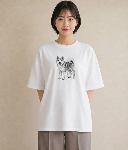 プリントTシャツ レディース 秋田犬 犬 いぬ イラスト ナチュラル ホワイトデー 春服 白T YMAZO
