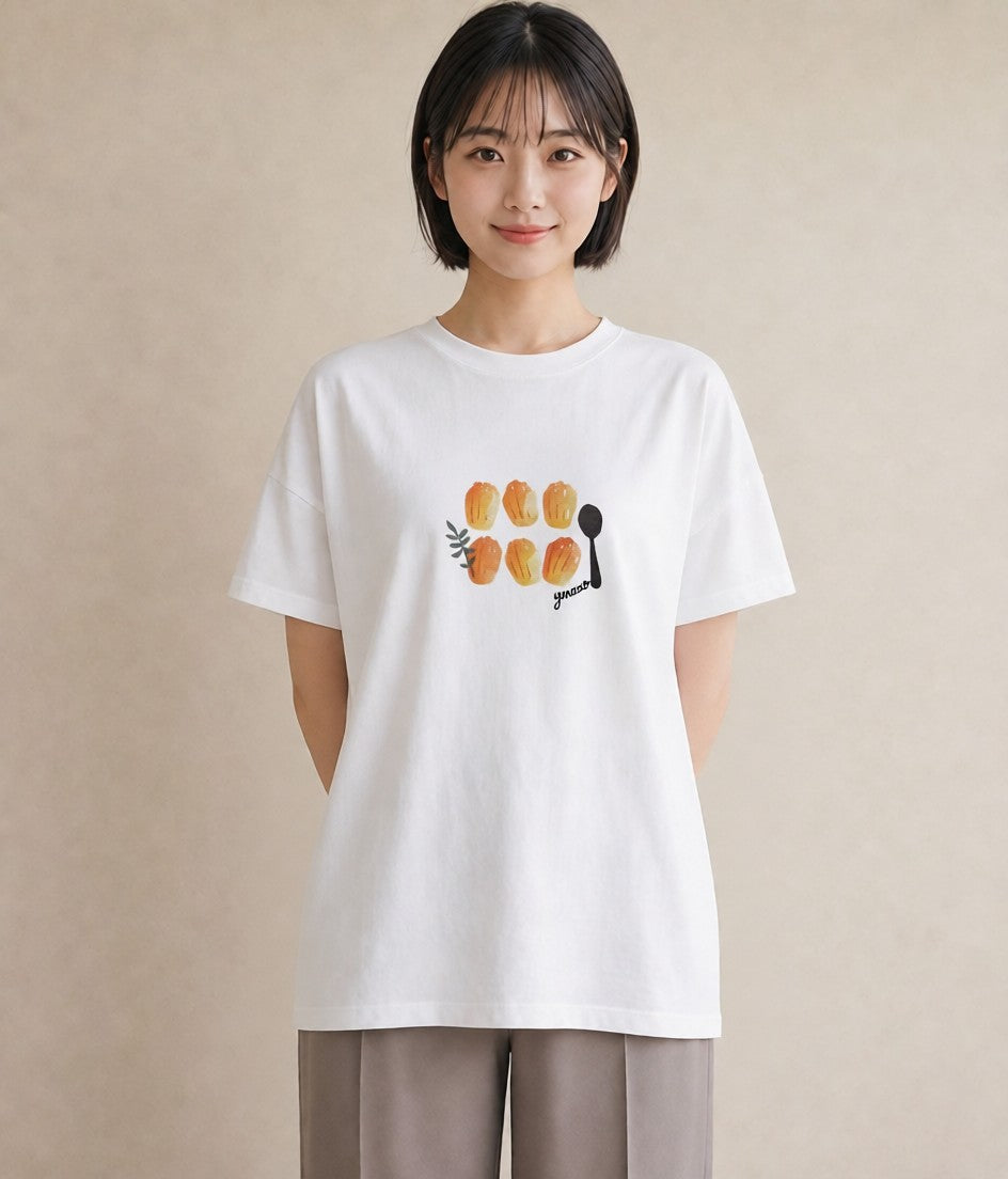 Tシャツ レディース プリン 食べ物 フード イラスト ボタニカル 旅行用 海 白T YMAZO