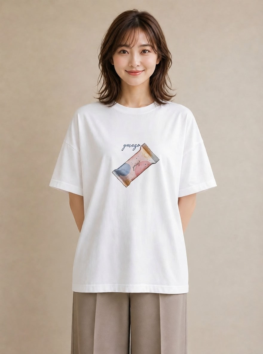 Tシャツ レディース アイス 食べ物 フード イラスト 普段使い 散歩 お出かけ 白T YMAZO