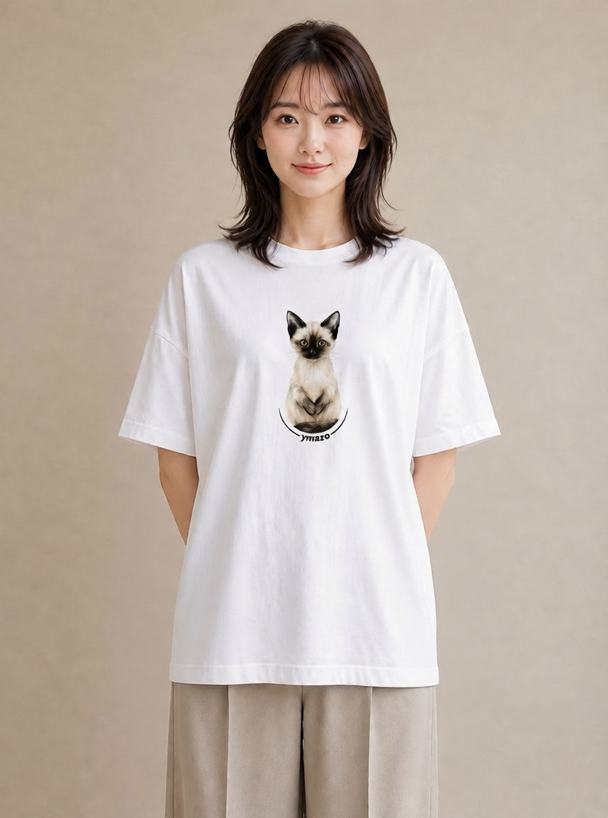 半袖Tシャツ レディース サビ猫 猫 ねこ イラスト ラフカジュアル 母の日 ビーチ 白T YMAZO