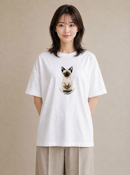 半袖Tシャツ レディース サビ猫 猫 ねこ イラスト ラフカジュアル 母の日 ビーチ 白T YMAZO