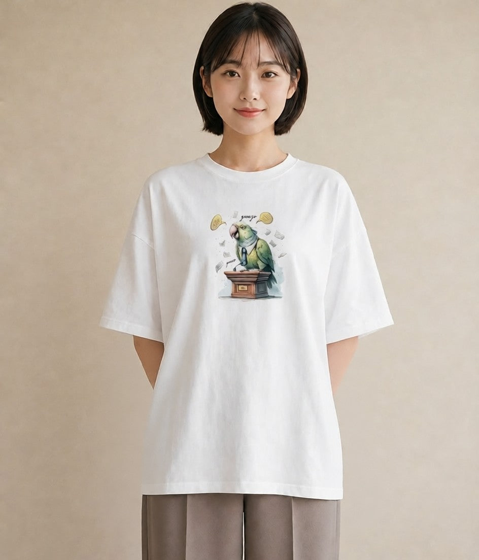 プリントTシャツ レディース インコ ペット 動物 イラスト ビーチ デイリーウェア 白T YMAZO
