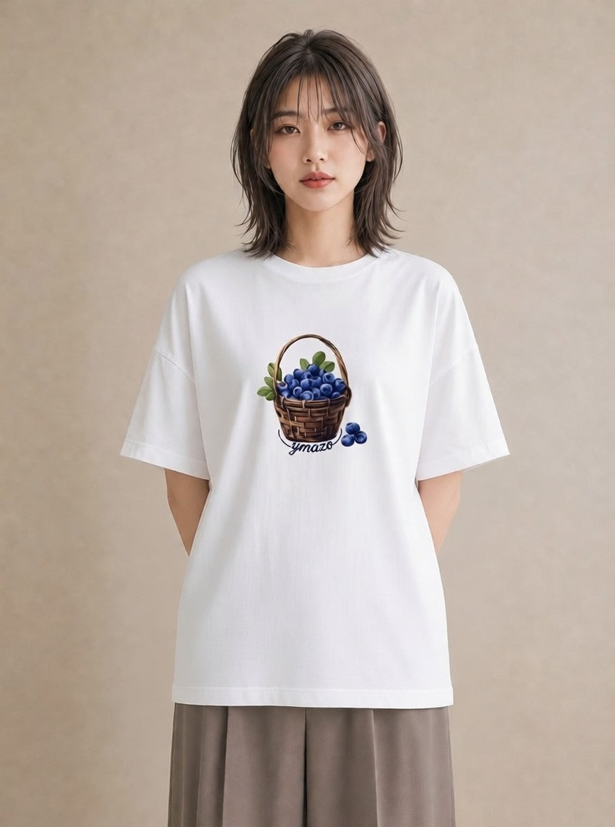 半袖Tシャツ レディース 木の実 植物 ボタニカル イラスト 韓国風 お揃い 親子 白T YMAZO