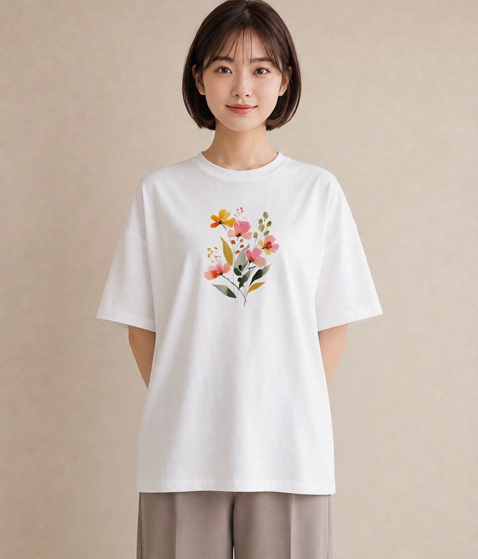 Tシャツ レディース ミモザ 花 花柄 イラスト カジュアル 春コーデ 姉妹 白T YMAZO