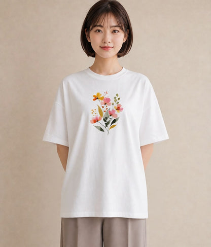 Tシャツ レディース ミモザ 花 花柄 イラスト カジュアル 春コーデ 姉妹 白T YMAZO