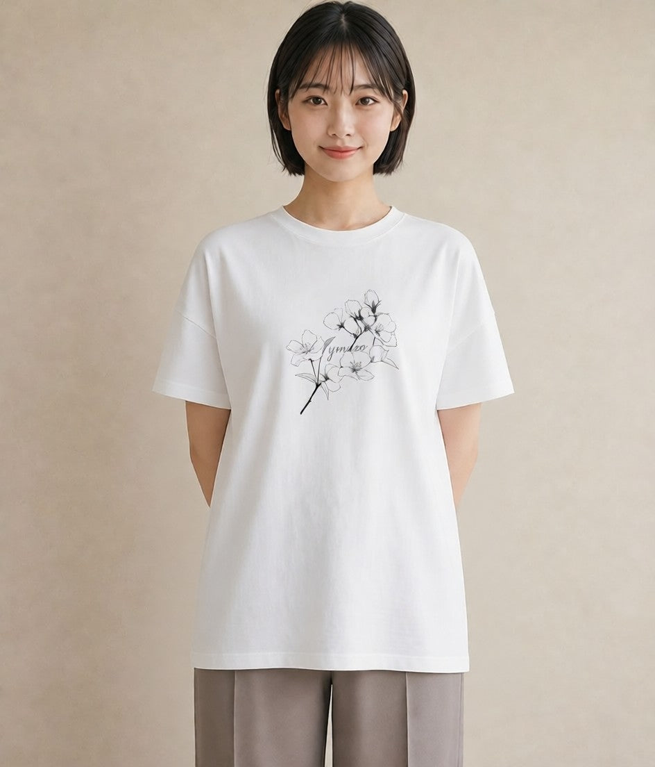 プリントTシャツ レディース さくら 桜 桜の枝 イラスト シンプル ルームウェア ギフト 白T YMAZO
