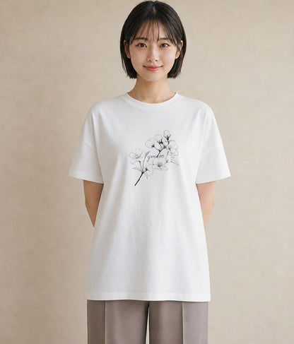 プリントTシャツ レディース さくら 桜 桜の枝 イラスト シンプル ルームウェア ギフト 白T YMAZO