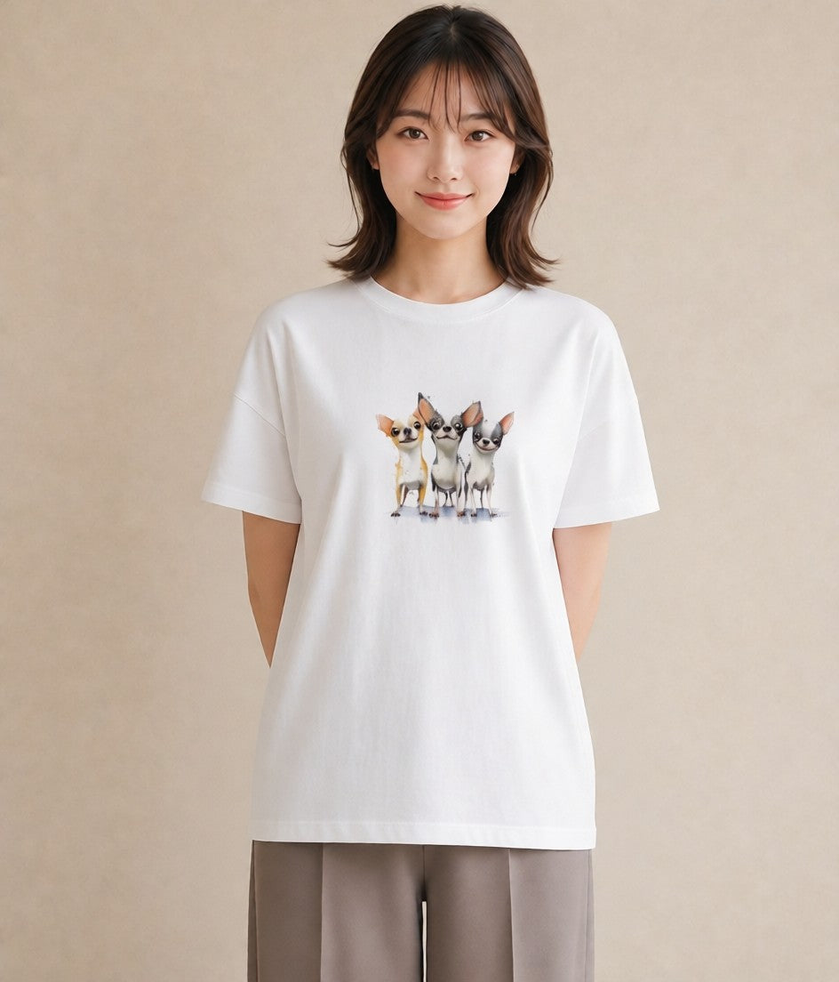 デザインTシャツ レディース チワワ 犬 いぬ イラスト こなれ感 普段着 週末コーデ 白T YMAZO