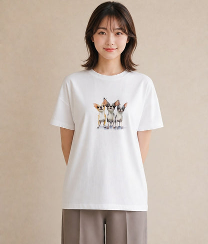 デザインTシャツ レディース チワワ 犬 いぬ イラスト こなれ感 普段着 週末コーデ 白T YMAZO