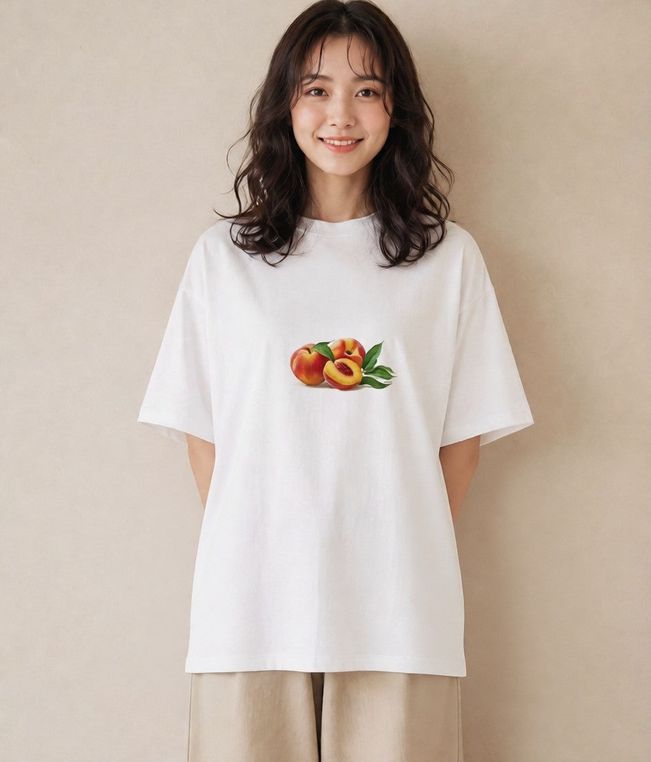 プリントTシャツ レディース もも 食べ物 フード イラスト モード お出かけ 普段着 白T YMAZO