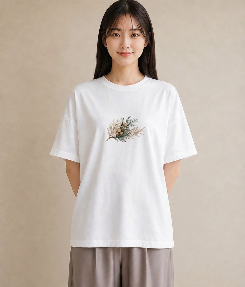 半袖Tシャツ レディース 松ぼっくり 植物 ボタニカル イラスト 春服 ミセス 白T YMAZO