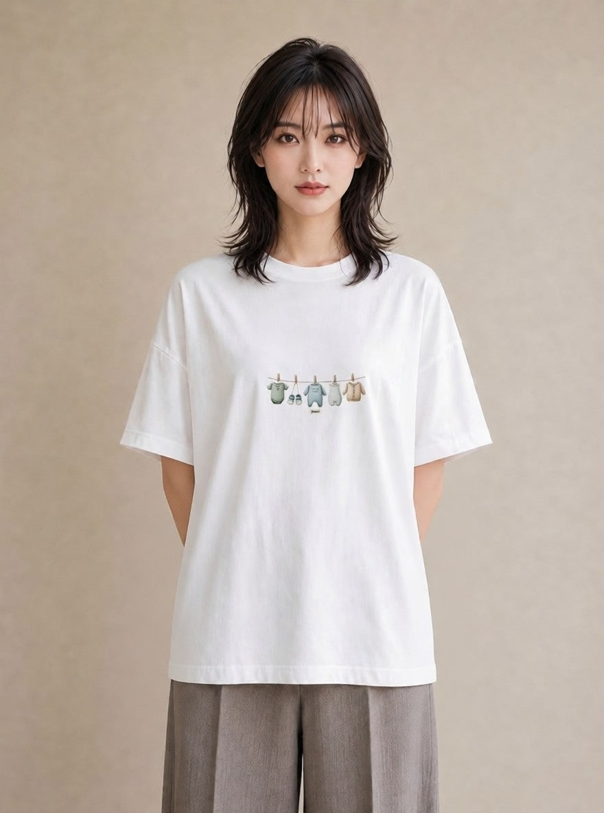 Tシャツ レディース 洗濯物 風 ナチュラル アンティーク イラスト 旅行用 海 白T YMAZO